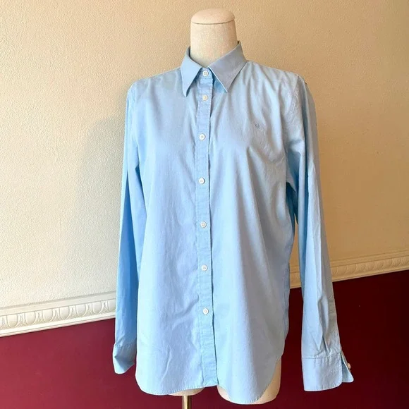 Lauren Ralph Lauren Light Blue Non-Iron Button Down Shirt Monogram Size M Cotton - Picture 9 of 11
